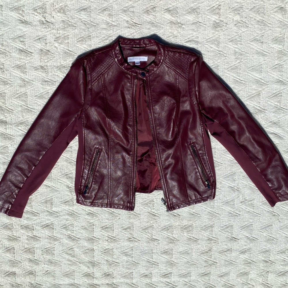 Burgundy vegan leather jacket